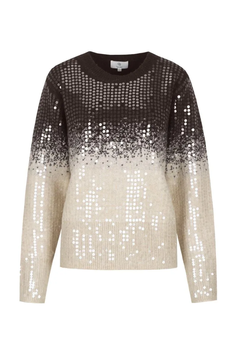 CS The Label Krissy Knit Pullover Dark Chocolate/Sand, gebreide trui in Dark Chocolate en Sand